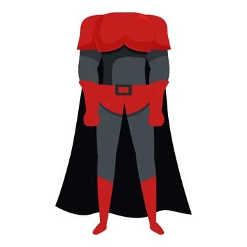 Superhero standing in red and black suit and cape with arms at side Stock Illustration