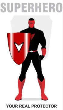 Superhero. standing superhero with the shield. Stock Illustration
