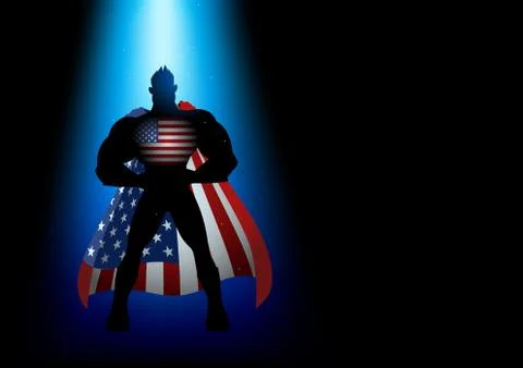 Superhero standing under blue light Stock Illustration