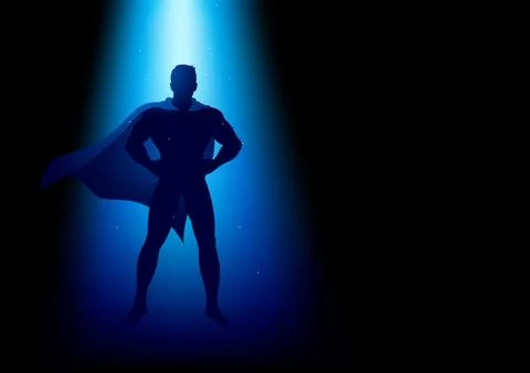 Superhero standing under the blue light Stock Illustration