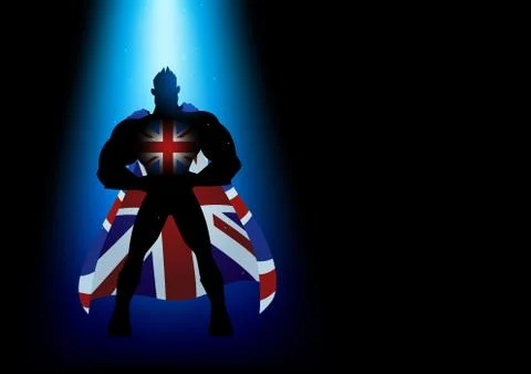Superhero standing under blue light Stock Illustration