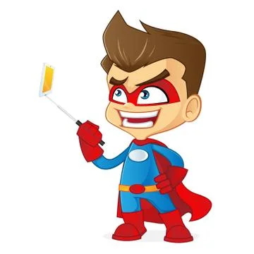 Superhero taking picture Stock Illustration