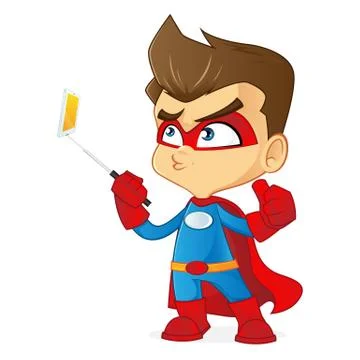 Superhero taking picture Stock Illustration