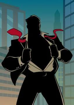 Superhero Under Cover in City Silhouette Stock Illustration