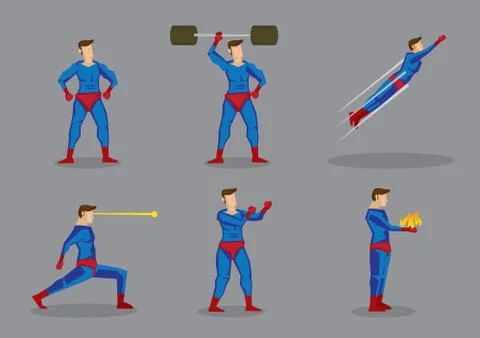 Superhero Vector Cartoon Character Set Stock Illustration