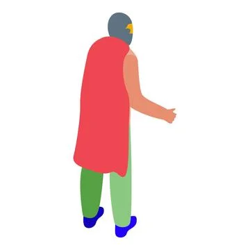 Superhero walking away with red cape and mask isometric icon Stock Illustration