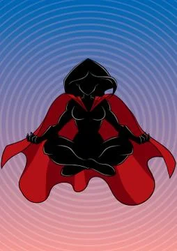 Superheroine Meditating Background Silhouette Stock Illustration