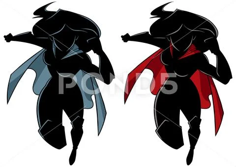 Superheroine Running Silhouette Stock Illustration