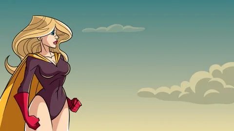 Superheroine Side Profile Sky Background Stockillustratie