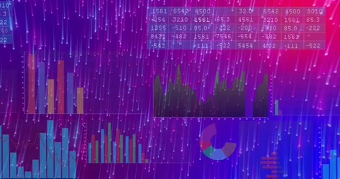 Superimposing data table over streaks initiating charts sliding transforming Stock Footage 317369320