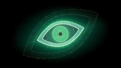 Superior 3d rendering of an eye shaped CPU with chips inside of the eye pupil Illustrazione stock