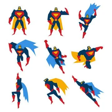 Superman Poses Set Vector Illustration Stock Illustration