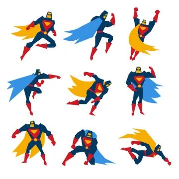 Superman Poses Set Vector Illustration Stock Illustration