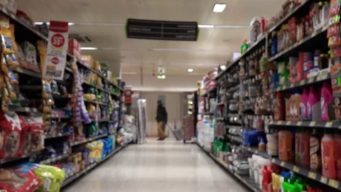 Supermarket Aisle Slow Motion Stock Footage