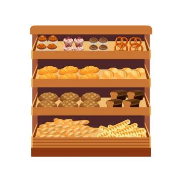 Supermarket. Bread showcase 스톡 일러스트
