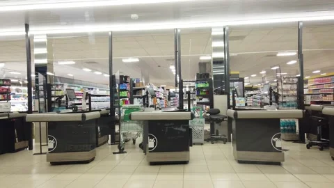 Supermarket Checkout Counters Stock Footage 133107038