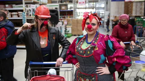SuperMarket, clowns close up Stock Footage 66439146