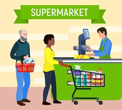 Supermarket concept background, flat style Stock Illustration