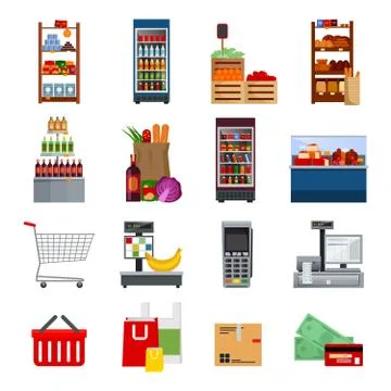 Supermarket Decorative Flat Icons Set Stock Illustration