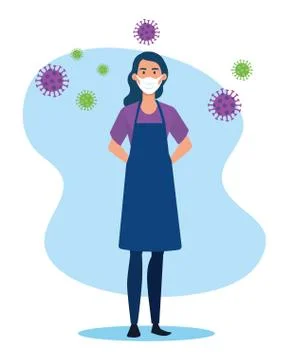 Supermarket female worker using face mask for covid19 Stock Illustration