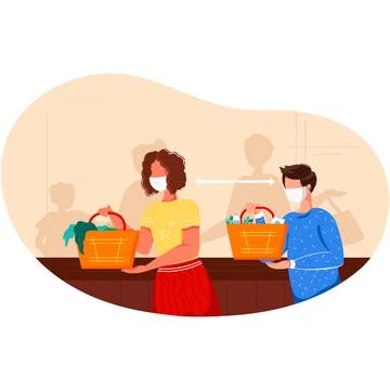 Supermarket grocery store queue in distance vector イラスト素材