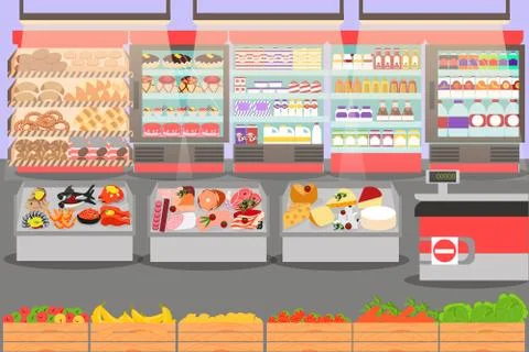 Supermarket interior on the checkout Stock Illustration