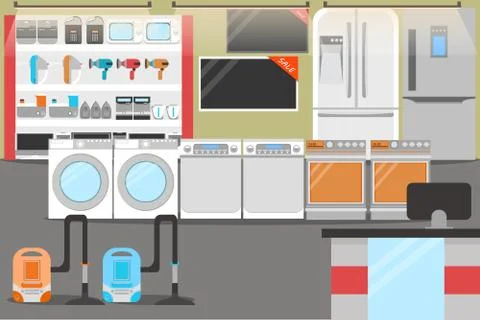 Supermarket interior with different sections. Stock Illustration