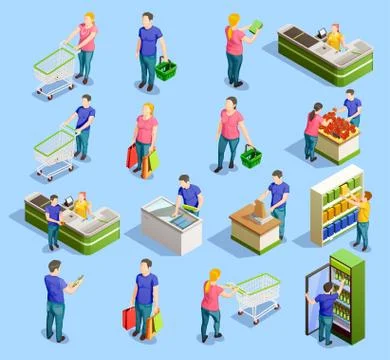 Supermarket Isometric Elements Collection イラスト素材