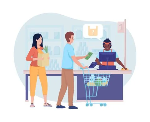 Supermarket queue on cash register 2D vector isolated illustration イラスト素材