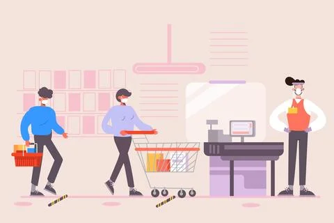 Supermarket queue with safety distance concept Stock Illustration