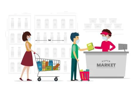 Supermarket queue with safety distance Stock Illustration