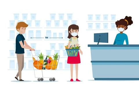 Supermarket queue with safety distance Stock Illustration