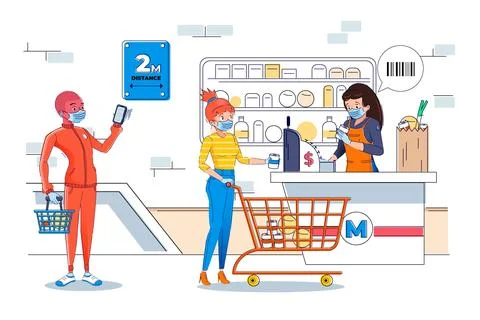 Supermarket queue with safety distance Stock Illustration