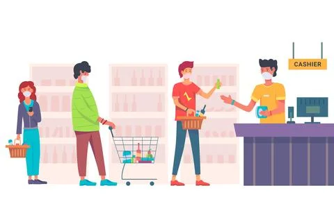 Supermarket queue with safety distance Stock Illustration