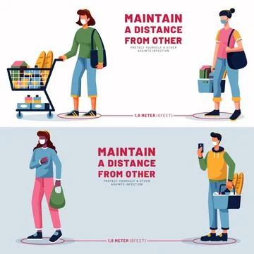 Supermarket queue with safety distance Stock Illustration