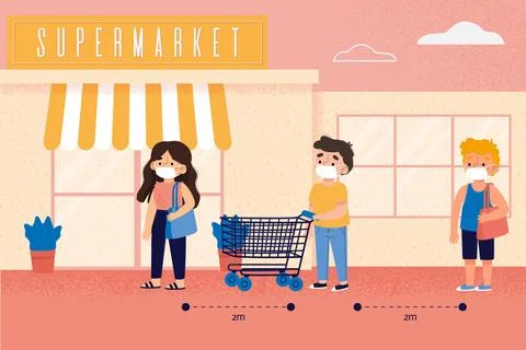 Supermarket queue with safety distance Stock Illustration