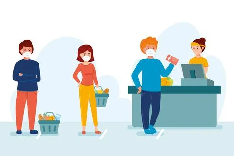 Supermarket queue with safety distance Stock Illustration