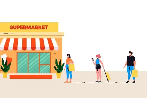 Supermarket queue with safety distance Stock Illustration