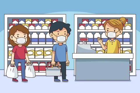 Supermarket queue with safety distance Stock Illustration