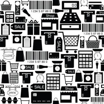 Supermarket seamless pattern background icon. Stock Illustration