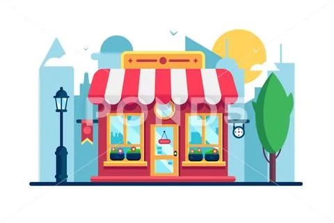 Supermarket shop building in modern city street. Stock Illustration