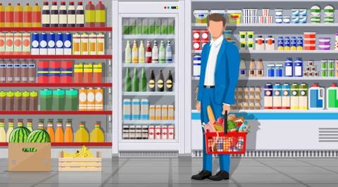 Supermarket store interior with goods. イラスト素材