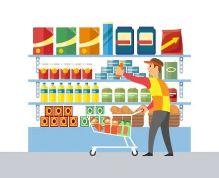 Supermarket Store Worker Merchandising Vector Stock Illustration