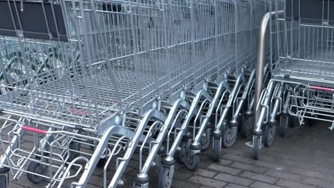 Supermarket trolleys in rows Stock Footage 160059328