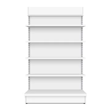 Supermarket white empty store shelf rack mockup front. Stock Illustration