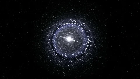 Supermassive black hole with stars and their solar systems orbiting around it Stock Footage