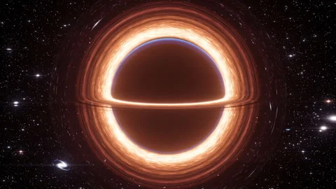 Supermassive black hole warping space by acting as a gravitational lens. Vídeos de archivo 336310441