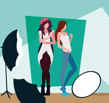 Supermodels avatar women in studio vector design Stock Illustration
