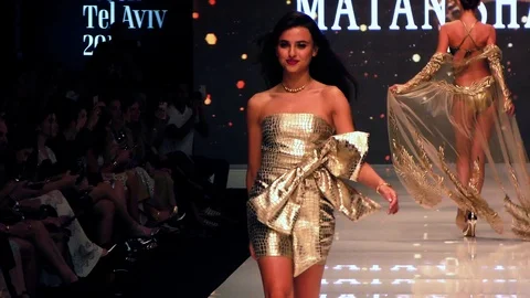 Supermodels presenting catwalk Haute Couture during the Gala of TLV Fashion Week Stock Footage 87243726