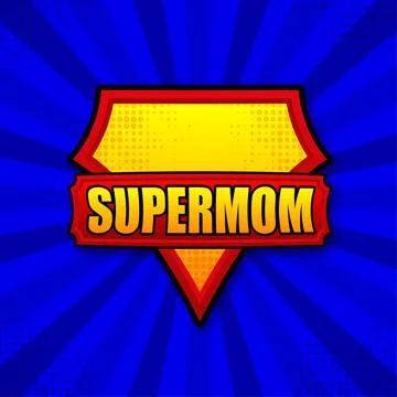 Supermom logo template. Frame with divergent rays. Super mom shield. Stockillustratie